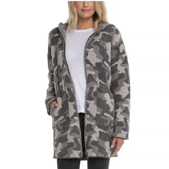 Barefoot Dreams CozyChic Camo Anorak Hoodie Jacket XS Hooded Zip Plush Soft
